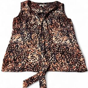 Kasper Sleeveless Blouse, Tie Neck, Orange & Navy, Sz L